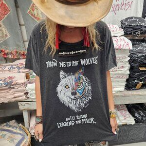 A RARE BIRD WOLF PACK DISTRESSED GRAPHIC TEE